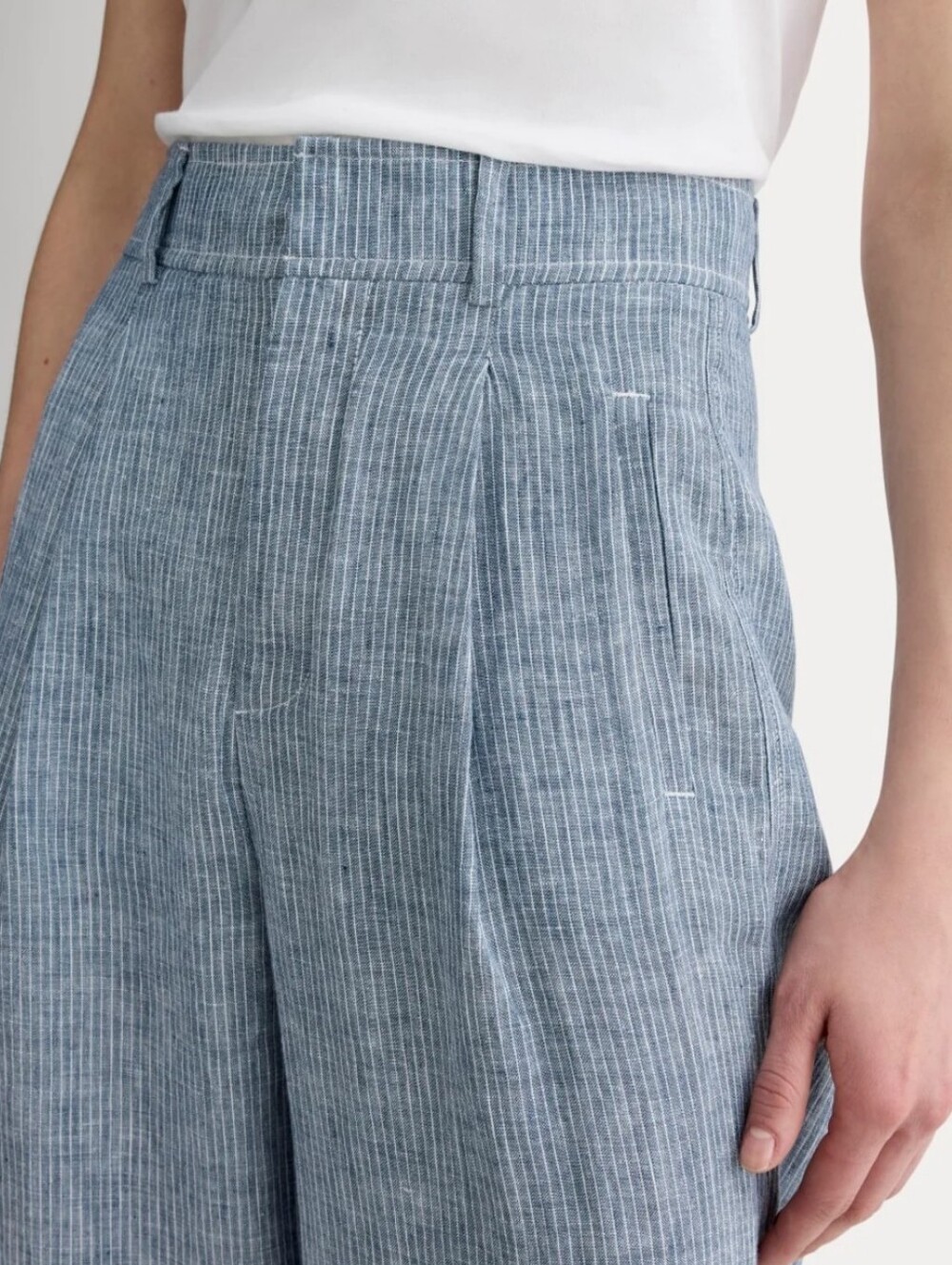 Everlane The Linen Way-High Drape Pant Blue White Stripe - Size 12